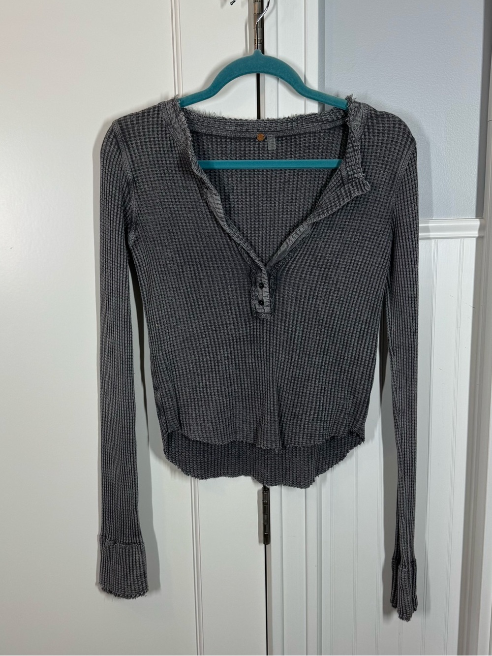 Free People FP One Colt Thermal Washed Charcoal Grey Grunge Plunge size small